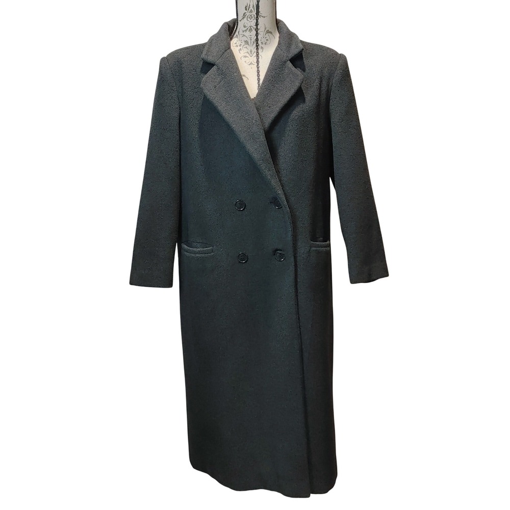 Dark Academia Paul Levy Vtg Wool Long Coat Charcoal Gray Double Breasted USA